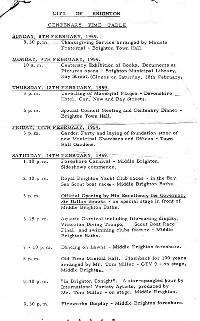 Brighton Centenary timetable-February 1959
