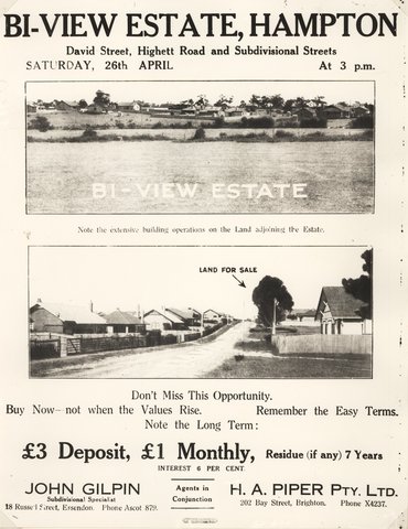 Bi-View Estate Hampton. David Street, Highett Road and Subdivisional Streets.
