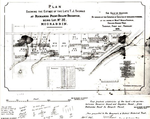 Plan Shewing the Estate of the Late T.J. Thomas at Rickards Point below Brighton