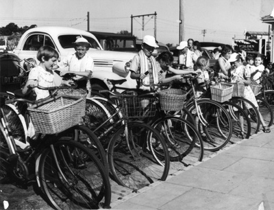 Brighton Beach Baths Children outside on bicycles 