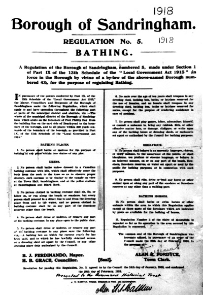 Bathing regulations Borough of Sandringham