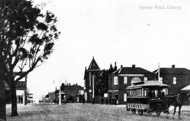 Horse tram at  corner of Bell street  and Sydney road 