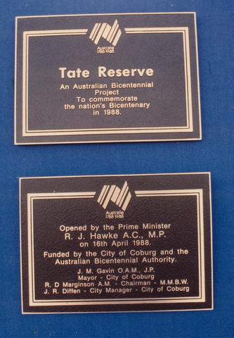 memorial plaque Tate reserve Coburg