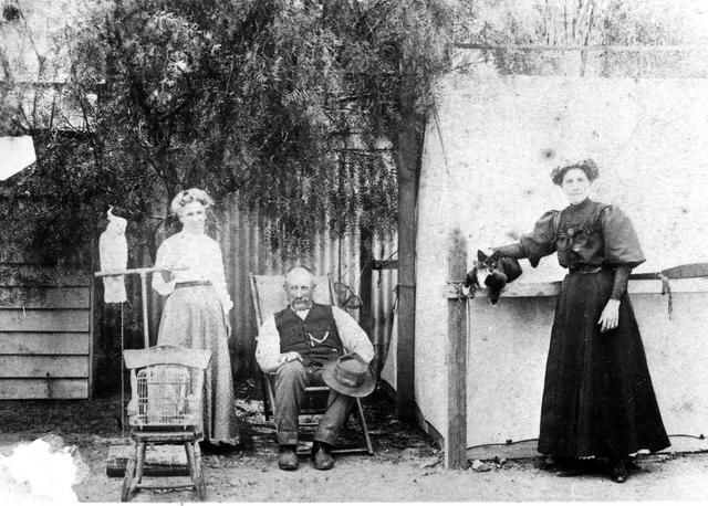 Joseph Beckwith in back yard of house corner Mary and Victoria street 