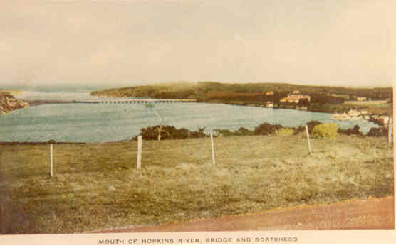 Mouth of the Hopkins River , bridge and boatsheds