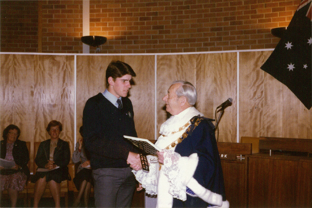 Councillor A. B. Shaw presenting award to unidentified person
