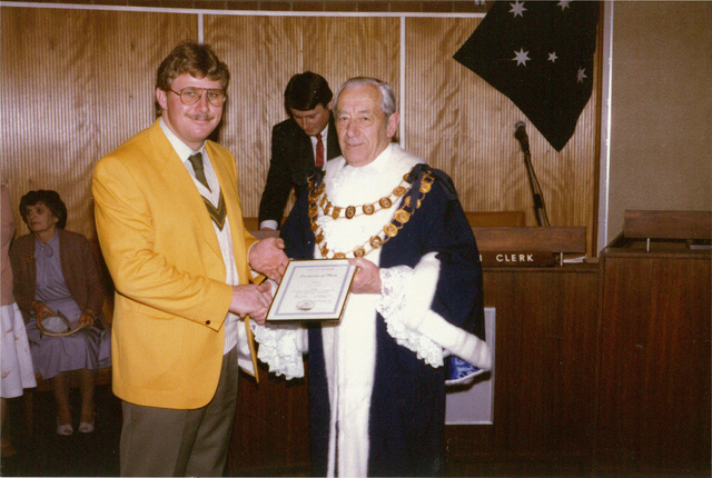 Councillor A. B. Shaw presenting award to Phillip Spivey