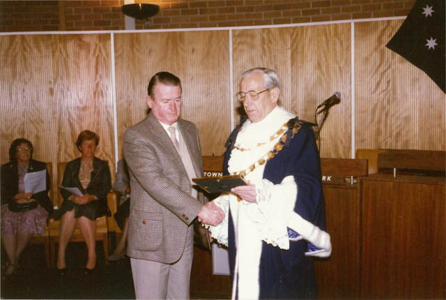 Councillor A. B. Shaw presenting award to unidentified persons
