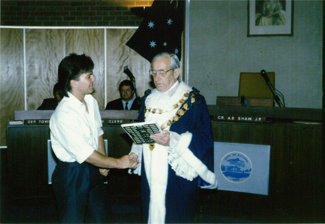 Councillor A. B. Shaw presenting award to unidentified persons