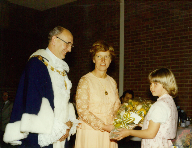 Mayor and Lady Mayoress S.J. Clement presented with bouquet