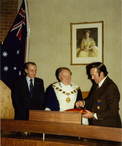 Councillor W.H. Sommers, Councillor Graham and unidentified man