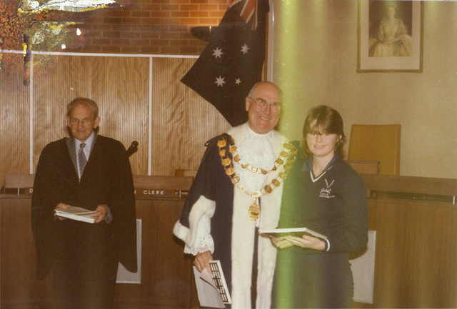 Mayor W.L.J. Crofts and two unidentified persons