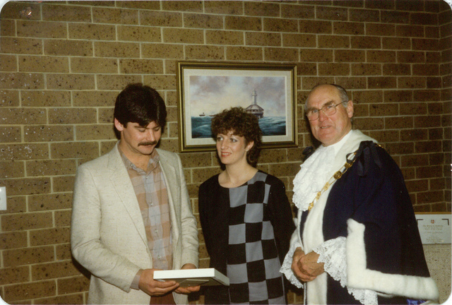 Mayor W.L.J. Crofts with two unidentified persons