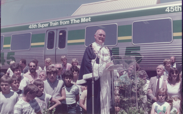Councillor W.L.J. Crofts at the Altona Railway Station