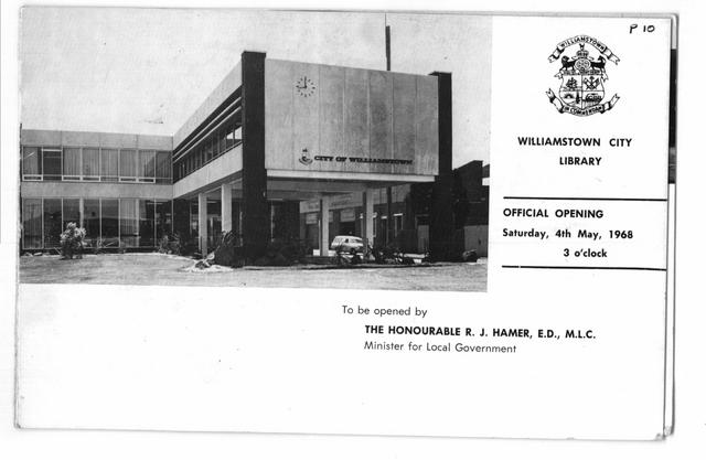 Invitation to the official opening to the Williamstown Library 