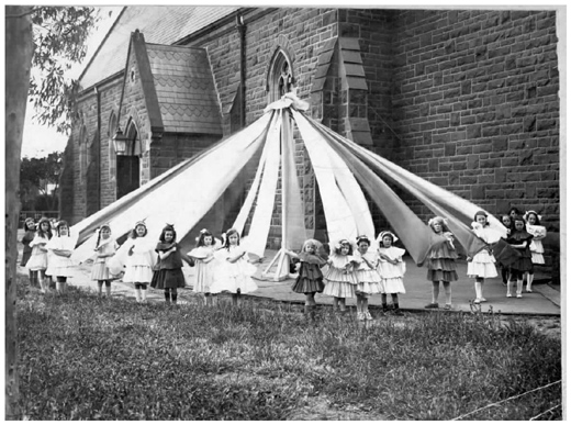 Maypole Dancers of Nellie & Eileen Bristow's Dancing School at St Monicas RC Church