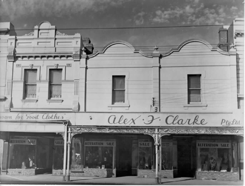 Alex F. Clarkes men's wear shop, Barkly Street, Footscray