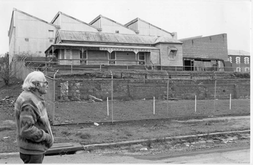 Vacant fenced land, residence and factory at the corner of  Maribyrnong and Bunbury Streets, Footscray