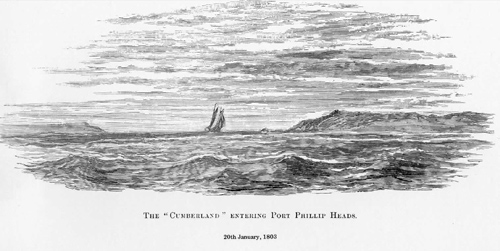 The 'Cumberland' entering Port Phillip Heads, 20th January 1803.