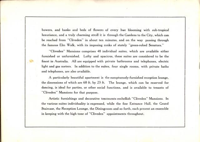 Cliveden Mansions brochure - page 2 of text