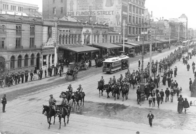 Swanston St viewed north from Flinders St