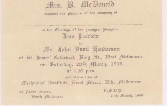 John Henderson's Wedding Invitation