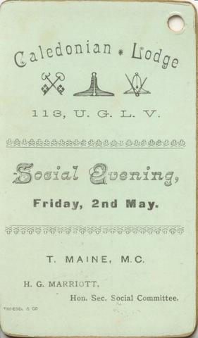 Caledonian Lodge Social Evening Invitation