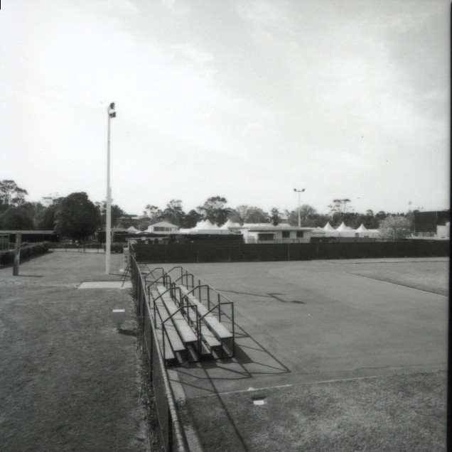 Flemington Racecourse. Jockeys' and trainers' grandstand and associated buildings