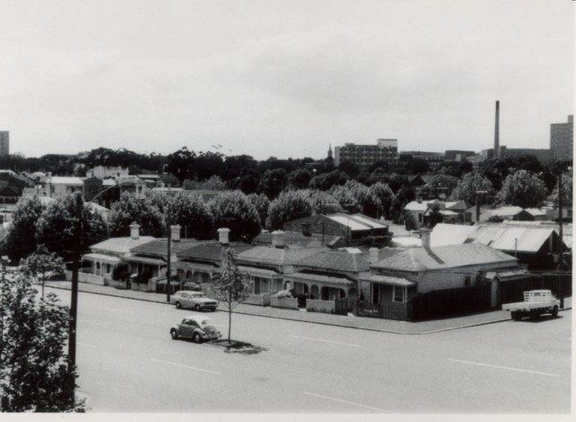 Elevated view from Curzon and O'Shanassy Street Corner, towards Parkville, corner houses