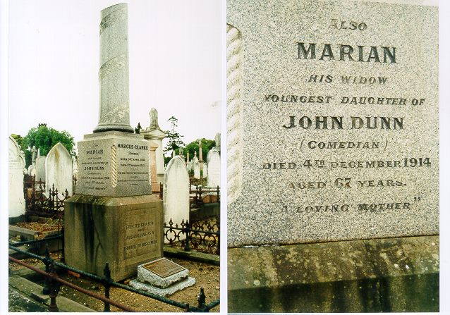 Marian Dunn and Marcus Clarke - grave at Melbourne General Cemetery