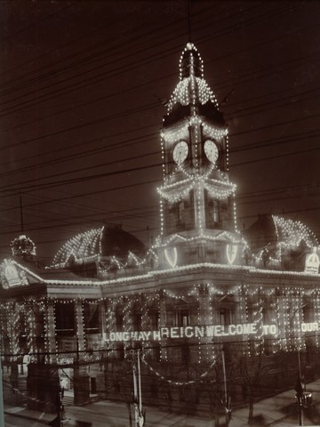 Australian Federation Royal Visit 1901 - The Melbourne Town Hall illuminated