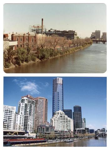 Two views of Southbank Promenade: 1980 and 2010