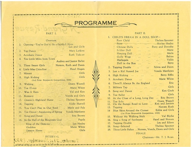 Document x 4 Programme inside- List of items and dancers.