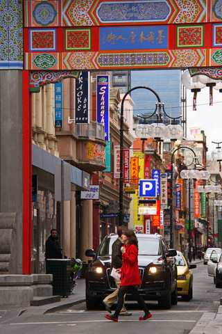 'Girl in the Red Coat & Shoes in Chinatown'