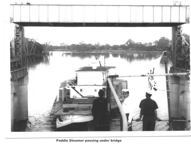 Paddlesteamer passing under the bridge Mildura.