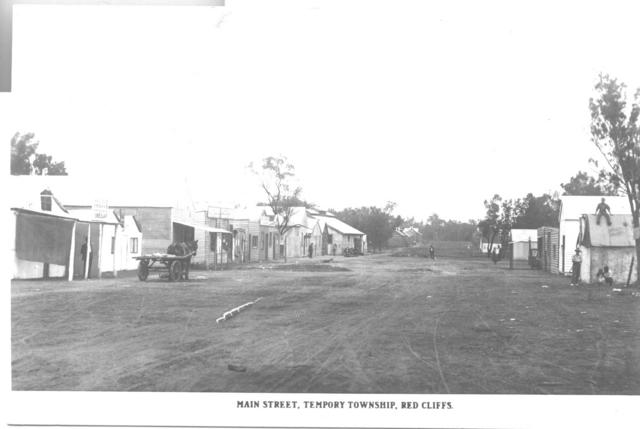 Main street, temporary township Red Cliffs, near Mildura.