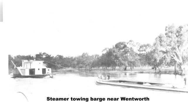 Steamer towing Barge near Wenthworth NSW, Mildura.