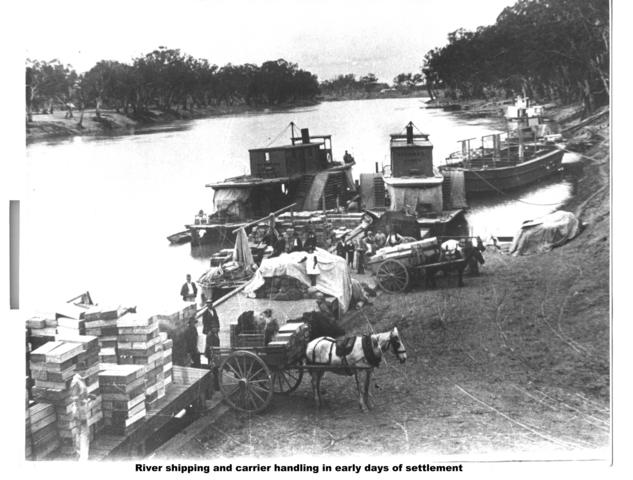 River Shipping and Carrier handleing in early days of settlement, Mildura.
