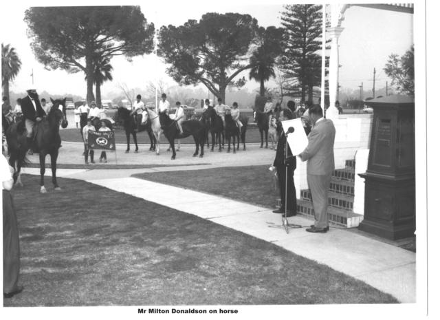 Milton Donaldson on horse, Mildura. 
