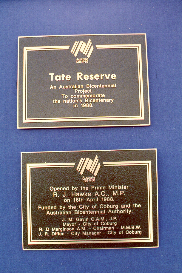  Plaque Commemorating Tate Reserve Opening