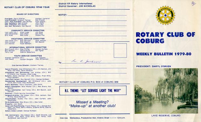  Rotary Club of Coburg Weekly Bulletin 1979-80