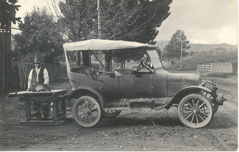 Old car with portable saw mill, Alexandra
