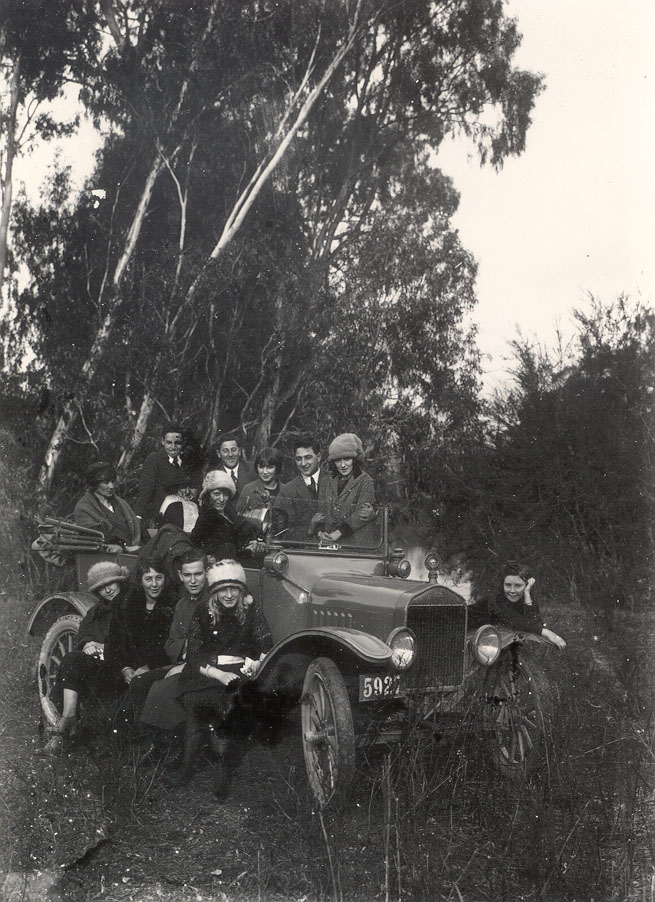 Group in old car