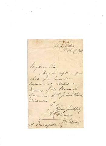 Letter from  the Church of England, Alexandra