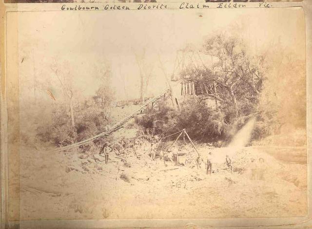 Diggings at the Goulburn Golden Diorite claim. Eildon. Vic.