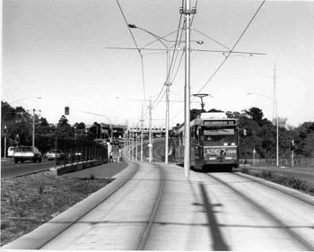 Tram on the Burwood Highway near Old Burwood Road