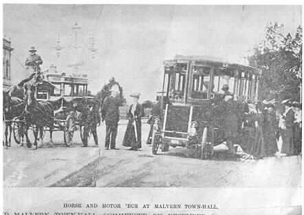 Motor service between Prahran Railway Station and Malvern Town Hall horse and motor bus at Malvern Town Hall
