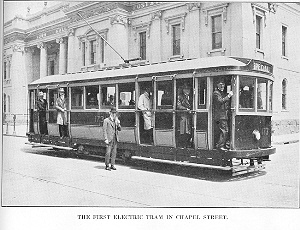 The first electric tram in Chapel Street