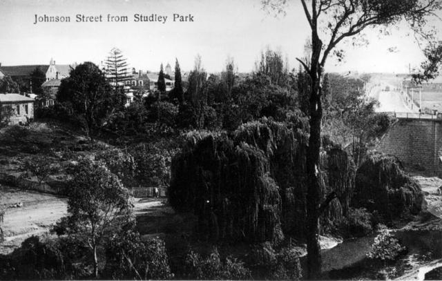 Postcard of Johnston Street from Studley Park