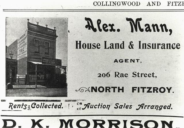 Alex Mann, House, Land & Insurance Agent, 206 Rae Street, North Fitzroy.